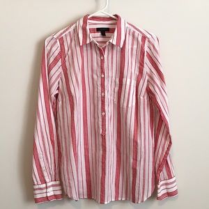 J Crew Red Striped Crinkled Gauze Popover Shirt